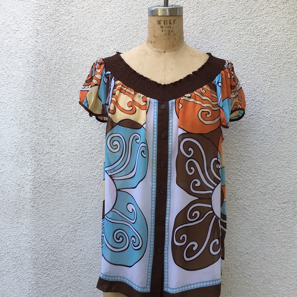 Nicole Miller inspired 60’s printed blouse